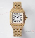 AC Factory Swiss Copy Panthere De Cartier Watch 27mm Yellow Gold Diamond